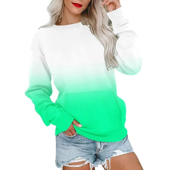 Royisotas Winter Plus Size Sweatshirts for Women Long Sleeve Gradient Color Pullover Kangaroo Pocket Trendy Crew Neck Casual No Hood Shirts