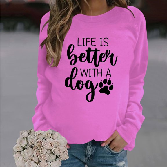 Royisotas Winter Sweatshirts for Women Plus Size Letter Print Raglan Long Sleeve Pullover Casual Crew Neck Pink Loose Fit No Hood Blouse