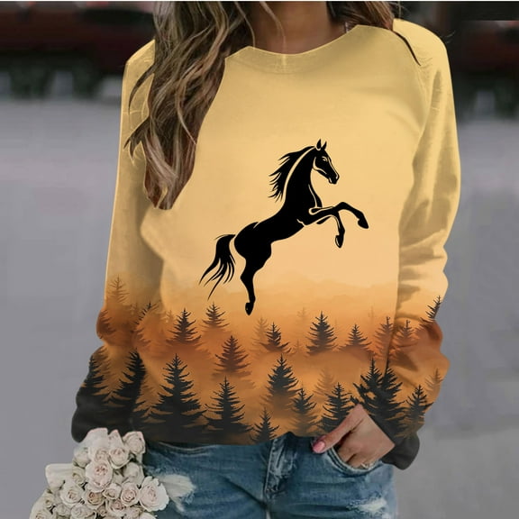 Royisotas Winter Women's Sweatshirts Long Sleeve Trendy Graphic Pullover Crew Neck Casual No Hood Tops