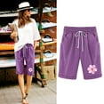 thumbnail image 1 of Royisotas Women Plus Size Shorts Loose Casual Summer Bermuda Shorts Drawstring Elastic Waist Straight Pocket Floral Graphic Shorts, 1 of 3
