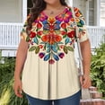 thumbnail image 1 of Royisotas Women Plus Size Tops Khaki Casual Plus Size Short Sleeve Crew Neck Floral Shirts for Women, 1 of 5
