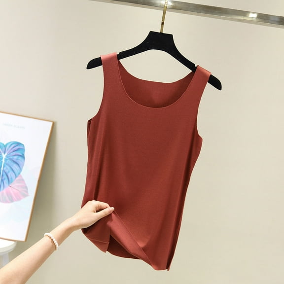Royisotas Women Tank Tops Casual Red Summer Sleeveless Womens Camisole Crew Neck Solid Color Cami