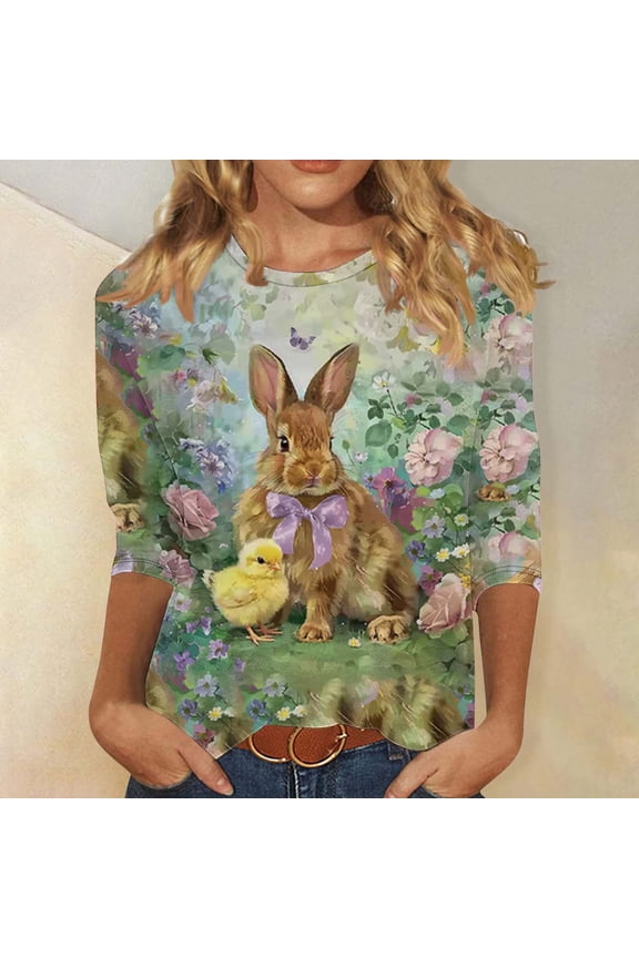 Women's Easter Shirts Easter Bunny Printed T Shirts Funny Rabbit Easter Graphic Tee Happy Easter Holiday Top