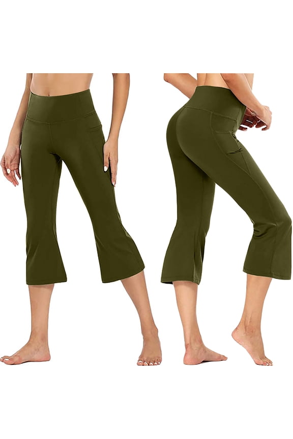 Women's Flare Capri Leggings with Pockets Tummy Control High Waisted Bootcut Yoga Pants Workout Lounge Leggings