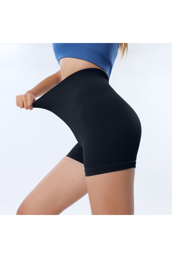 Women's High Waist Seamless Ribbed Shorts Trendy Yoga Shorts for Gym Fitness Casual Wear
