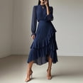 thumbnail image 1 of Royisotas Women's Midi Long Sleeve Dress Crewneck Ruffle Flowy Party Wedding Guest Dress, 1 of 9