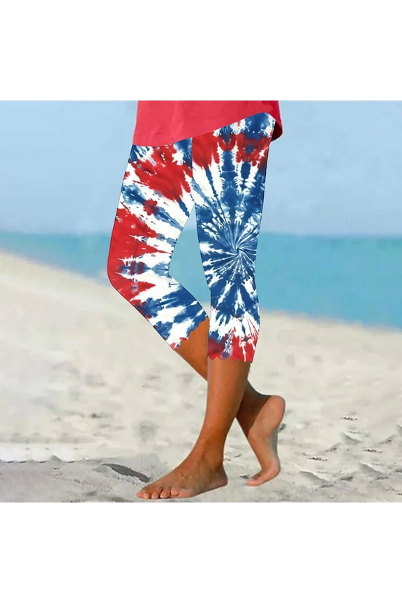 Womens Capri Leggings American Flag Patriotic Pants USA Flag Plus Size High Waisted Yoga Workout Leggings