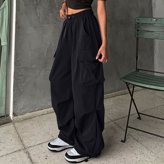 Royisotas Womens Cargo Pants Athletic Black Summer Straight Leg Straight Leg Elastic Waist Pant for Women