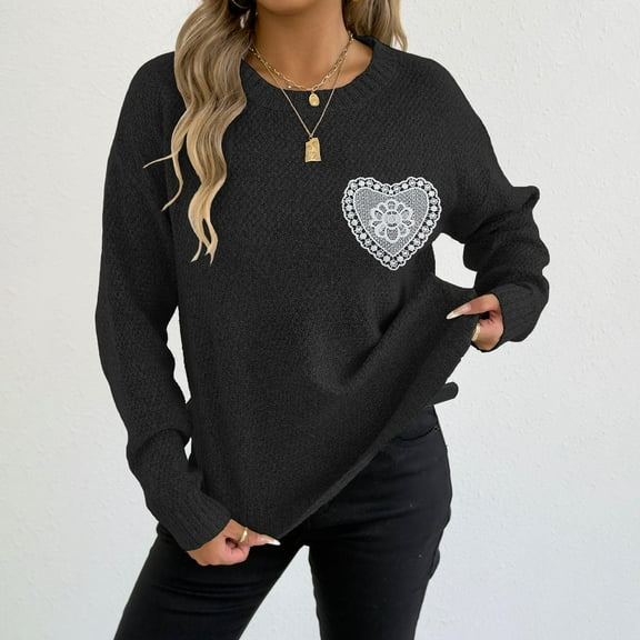 Royisotas Womens Cozy Sweaters Pullover Cardigan Heart Print Long Sleeve Knitted Lightweight Tops for Women Oversized