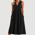 thumbnail image 1 of Royisotas Womens Dress Pocket Sleeveless Soft Solid Washed Summer Casual Womens Linen-like Midi Dress, 1 of 5