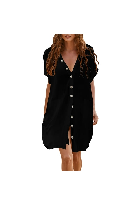 Womens Holiday Swimwear Breathable Cardigan Casual Cover Up Button Bikini for Women Vocation