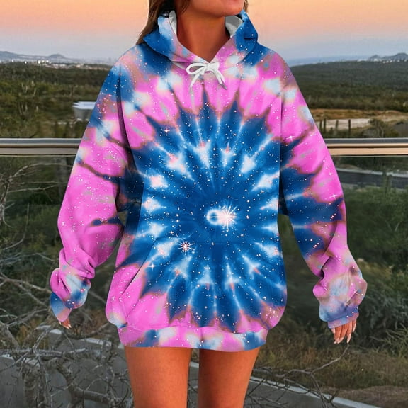 Royisotas Womens Hoodies Plus Size Tie Dye Winter Oversized Hooded Sweatshirts Drawstring Casual Long Sleeve Pullover with Pockets