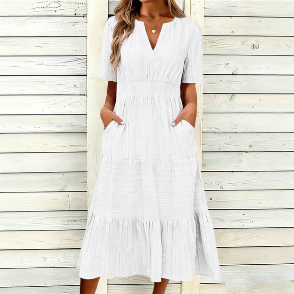 Royisotas Womens Jacquard Dresses Short Sleeve Spring V-neck Casual Summer Womens Knit Dress