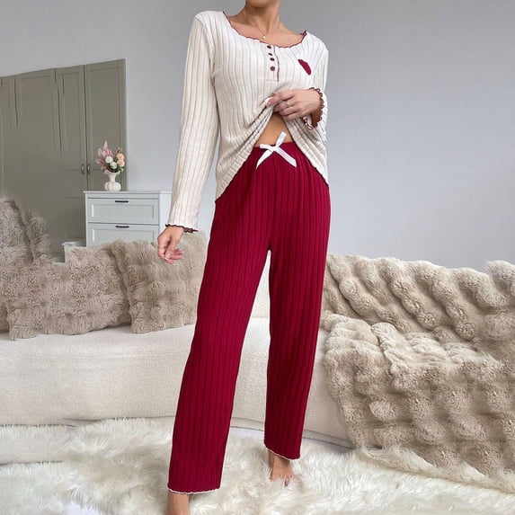 Royisotas Womens Knit Pajamas Button Long Sleeve Loungewear Soft Comfy Fashion Lounge sets for Women