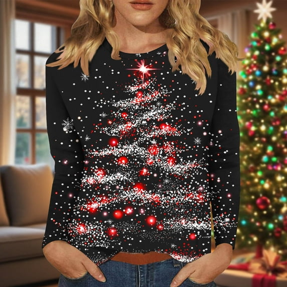 Royisotas Womens Long Sleeve Shirts Christmas Plus Size Pullover Funny Ugly Shirts for Ladies Crewneck