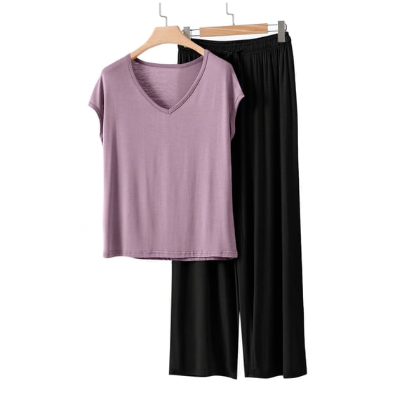 Royisotas Womens Loose Pajamas Comfy Pjs Cotton Fashion Short Sleeve Soft Pajama Sets for Women 2 Piece