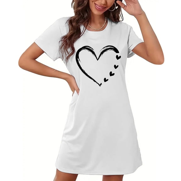 Royisotas Womens Nightgowns Plus Size Sleepshirts Print Short Sleeve Casual Crewneck Nightshirts for Women White