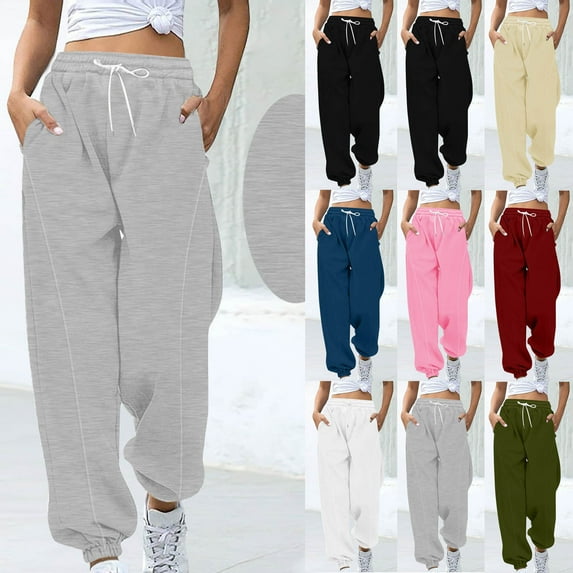 Royisotas Womens Plus Size Sweatpants Joggers Trousers with Pockets Casual Fleece Elastic Waist Pants for Women Solid Color