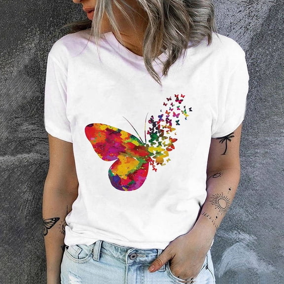 Royisotas Womens Printed Shirts Dressy Loose Blouses Tunic Pullover Short Sleeve Loose Fashion Tops for Women Crew Neck