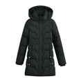 thumbnail image 1 of Royisotas Womens Puffer Jackets,Coats for Juniors,Long Sleeve with Pockets Long with Hood Warm Zip up Outerwear,Black,Nylon,M, 1 of 3
