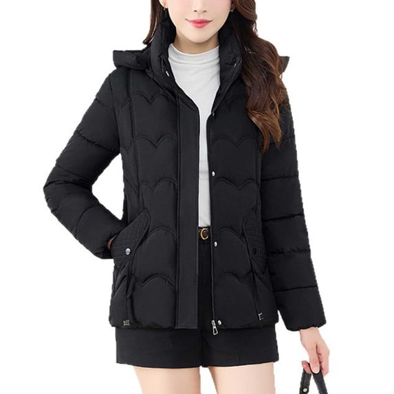 Royisotas Womens Puffer Jackets,Ladies Coats,Hooded Detachable Outerwear Plus Size Zip up Long Sleeve Fall Oversized Pockets,Black,Cotton,4xl
