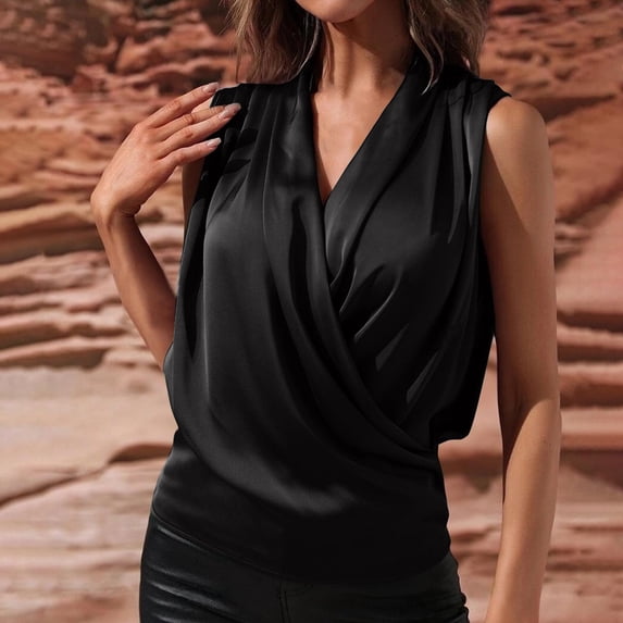 Royisotas Womens Silk Tank Tops Basic Satin Casual Sleeveless V Neck Shirts for Women Fashion