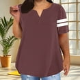 thumbnail image 1 of Royisotas Womens Summer Tops Casual Wine Short Sleeve Color Block Plus Size Casual V-Neck Womens Shirts Plus Size, 1 of 6