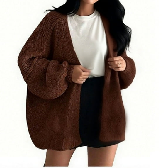 Royisotas Womens Sweaters Winter Cardigan Coat Loose Fit Brown Long Sleeve Knitted Fashion Tops for Ladies Solid Color