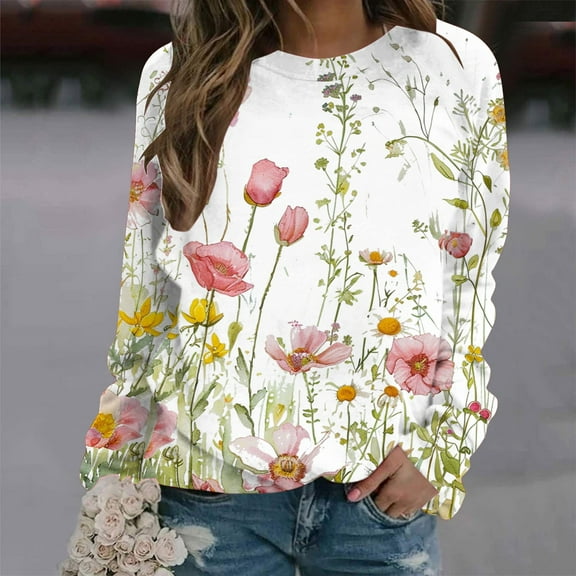 Royisotas Womens Sweatshirts Plus Size Raglan Winter Long Sleeve Floral Graphic Pullover Loose Fit Trendy Casual Crew Neck Hoodless Tops