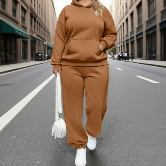 Royisotas Womens Sweatsuits 2 Piece Set Hoodies Pullover Plus Size Winter Hooded Solid Sweatsuits for Women