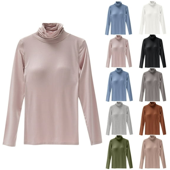 Royisotas Womens Turtleneck Shirts Pullover T Shirts Dressy Plain Cotton Long Sleeve Tops for Ladies