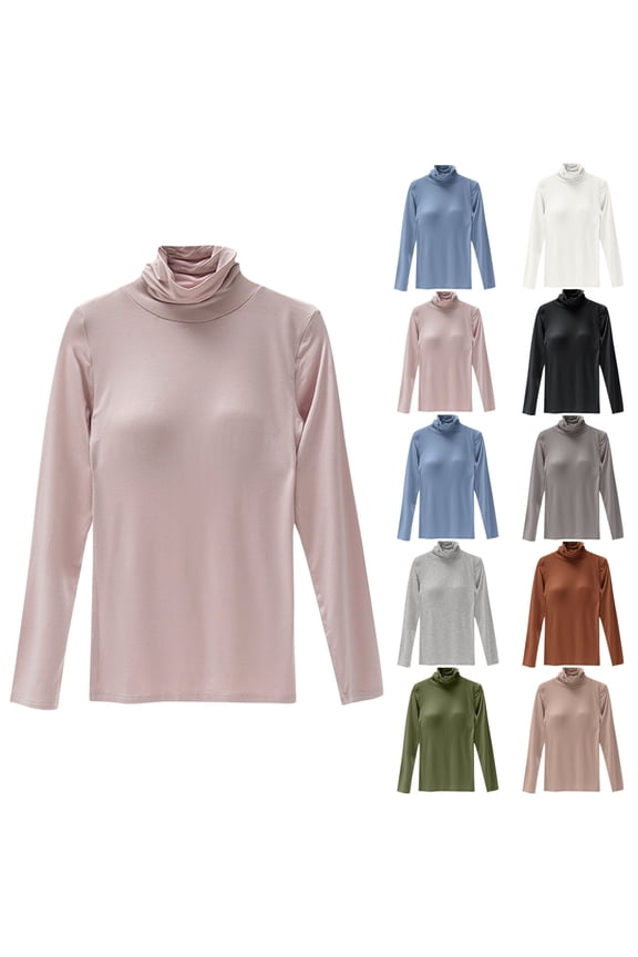 Womens Turtleneck Tops Cotton Shirts Plain Comfy Long Sleeve Casual Blouses for Women Pullover