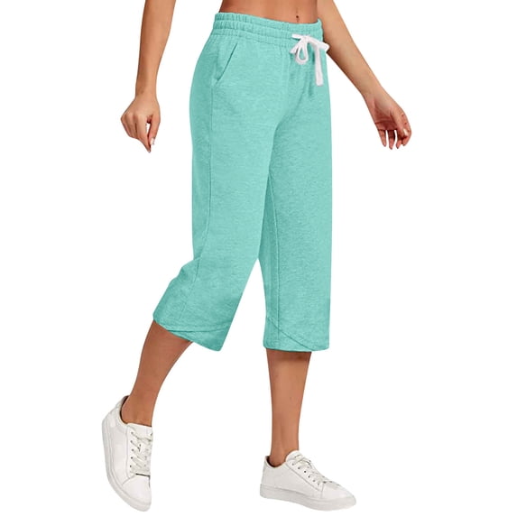 Royisotas Womens Wide Leg Capris Yoga Cotton Crop Pockets Summer Capri Loose Lounge Casual Workout Pants