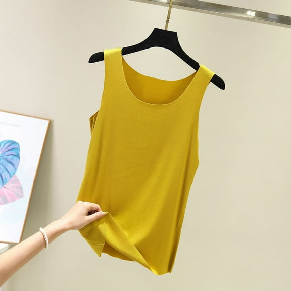 Royisotas Yellow Tank Tops Women Casual Sleeveless Summer Womens Camisoles and Tanks Crew Neck Solid Color Cami Tops Plus Size