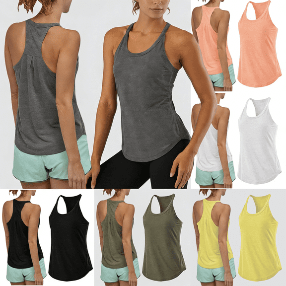 Royisotas Yellow Womens Tank Tops Summer Athletic Sleeveless Womens Camisole Tank Tops Racerback Solid Color Crew Neck Yoga Women's Tanks & Camis