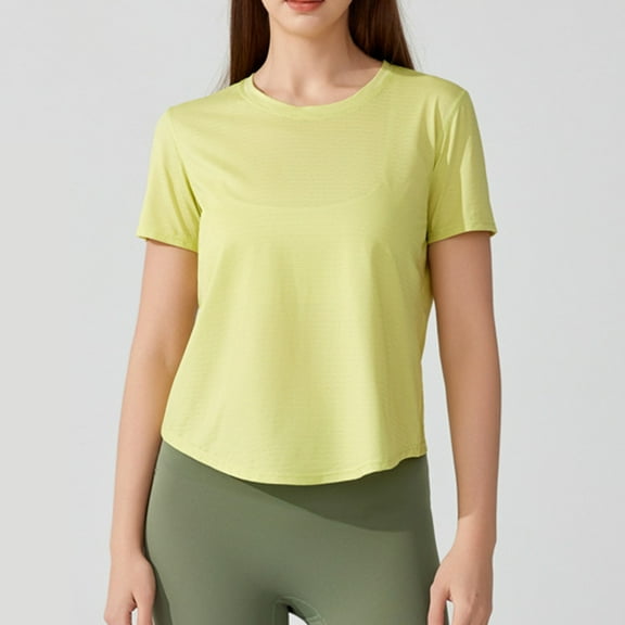 Royisotas Tops Women Summer Casual Yellow Short Sleeve Shirts for Women Plus Size Solid Color Crew Neck Womens Tshirts