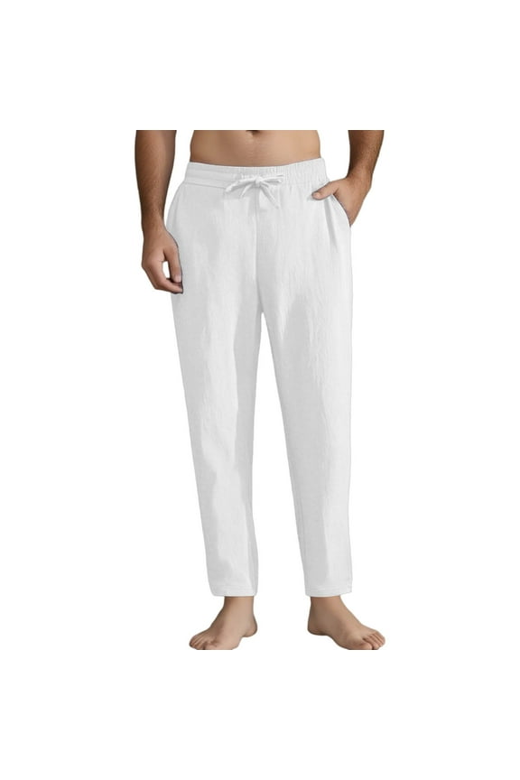 with Pockets Beach Pants for Men Straight Leg Linen Elastic Waist Winter Fashion Mens Pants