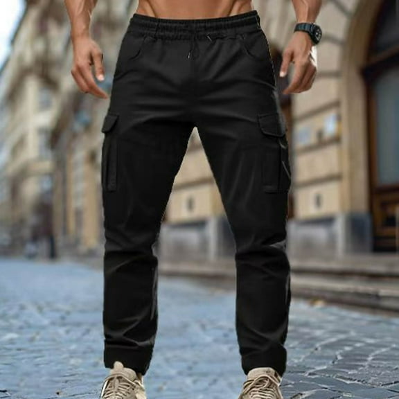 Royisotas with Pockets Pants for Men Winter Black Cargo Elastic Waist Work Mens Pants Dressy
