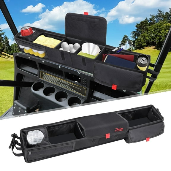 Roykaw Golf Cart Front Storage Organizer 1680D No Drilling Golf Cart Basket w/Insulated Cup Holder