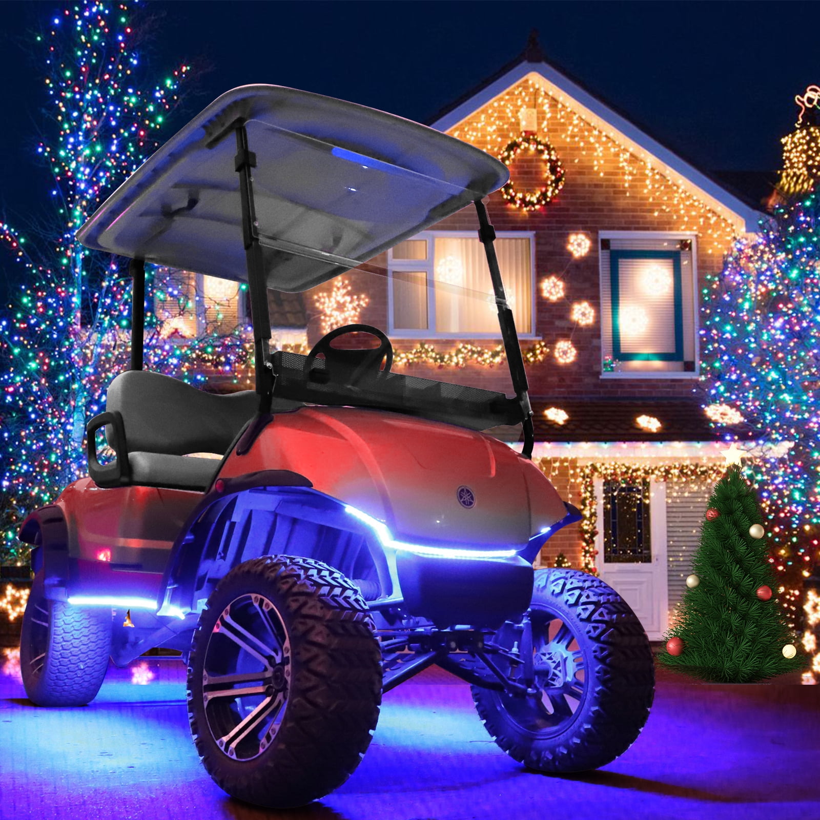Roykaw Golf Cart LED Light Strips for EZGO Yamaha Club Car, 12-80V, 4 Pcs, for Christmas Halloween Party