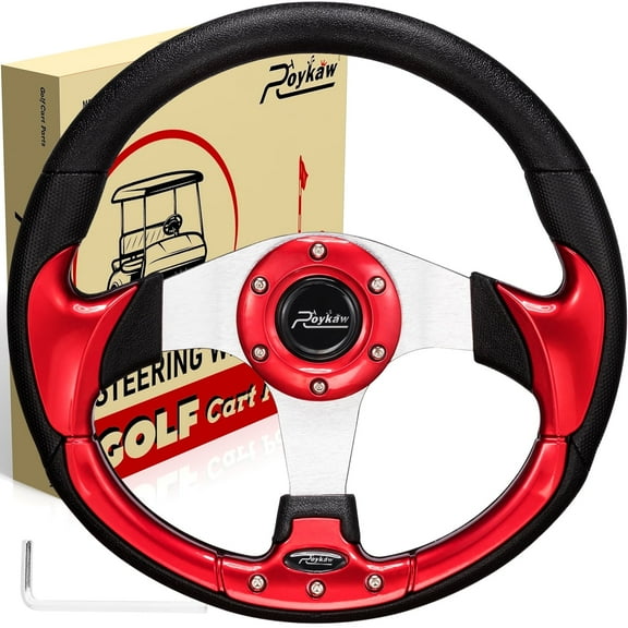 Roykaw Golf Cart Steering Wheel Universal for EZGO Club Car Yamaha, Golf Cart Accessories, Red