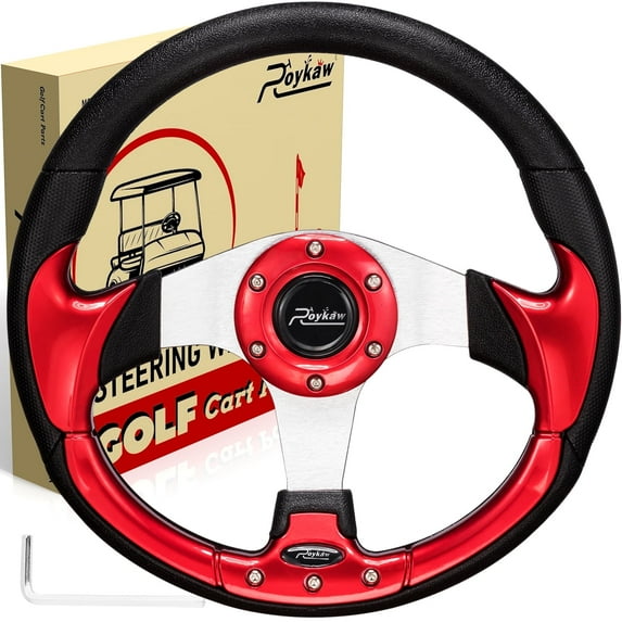 Roykaw Golf Cart Steering Wheel Universal for EZGO Club Car Yamaha, Golf Cart Accessories, Red
