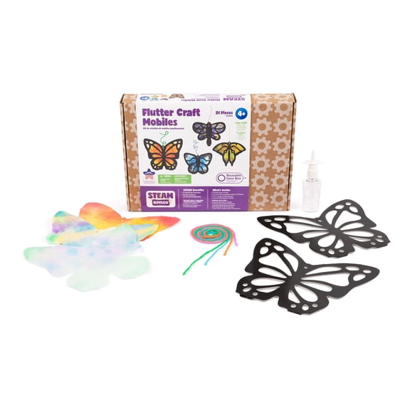 Roylco Flutter Craft Mobiles Kit Butterfly & Nature Hanging Art Project for Kids, Creative Craft Activity for Classrooms, Home Art, Fine Motor & STEAM Learning