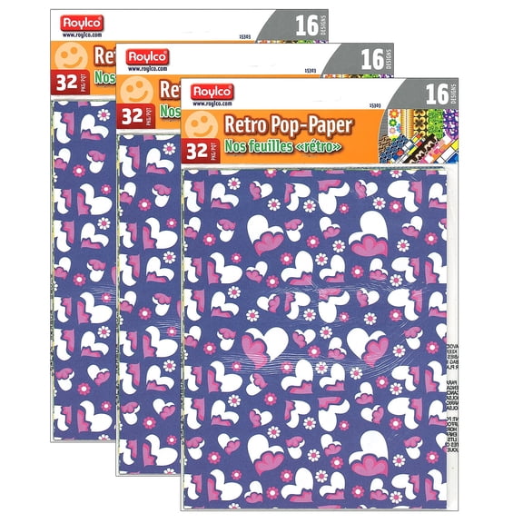 Roylco Retro Pop-Papers, 32 sheets per pack, Set of 3 packs
