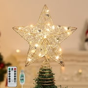 Roylvan Christmas Star Tree Topper with Remote Control, 8 Light Modes & 4 Brightness, 9.84" Treetop Star Decorative Light for Christmas Tree Holiday Party Decor, Gold