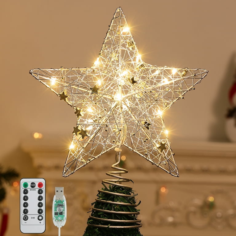 Roylvan Christmas Tree Topper Star with Remote Control, 9.84 Christmas  Treetop Star Decorative Light for Home Holiday Xmas Party Decor, 8 Light  Modes & 4 Brightness, Silver 