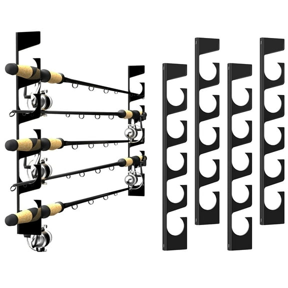 Roylvan 2 pack Fishing Rod Pole Holders for Garage, Wall or Ceiling Mounted, Metal Fishing Pole Racks Holds up to 10 Rod