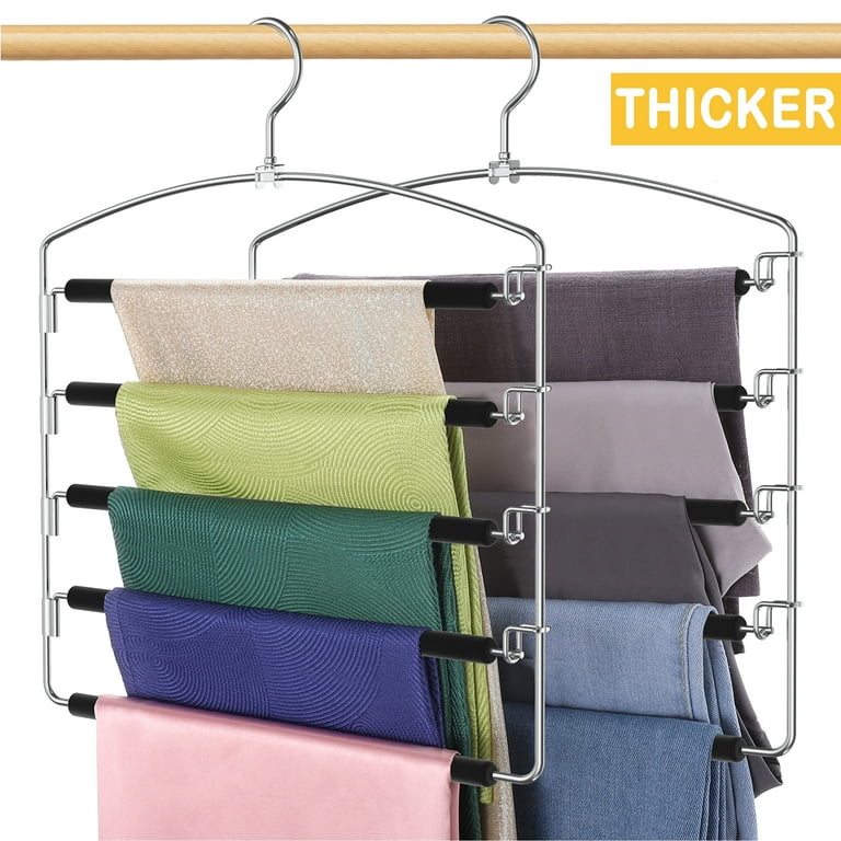 Roylvan Pants Hangers Space Saving 5 Tier Non Slip Hangers for Clothes Rack Scarf Stainless Steel Hangers Pants Closet Organizers with Swing Arm 2