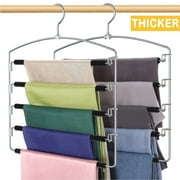 Roylvan Pants Hangers Space Saving, 5 Tier Non-Slip Hangers for Clothes Rack Scarf, Stainless Steel Hangers Pants Closet Organizers with Swing Arm, 2 Pack, Sliver