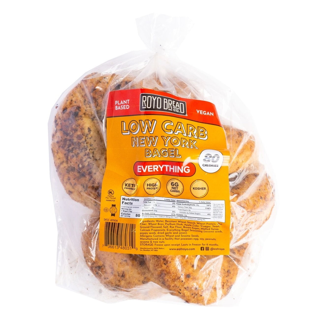Royo Bread Co Low Carb New York Bagels (6 Bagels) Flavor Everything